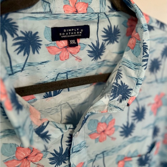 SIMPLY SOUTHERN Pink and Blue Tropical Flower Button Down Shirt, Size XXL - Picture 3 of 6